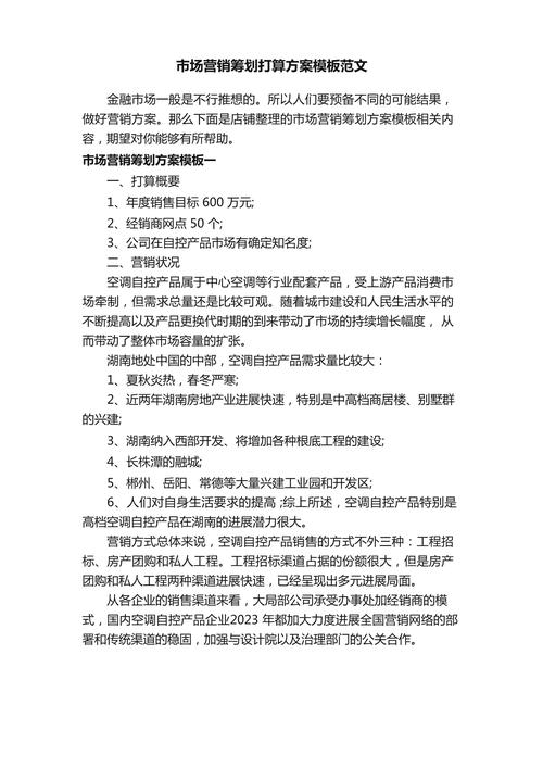 市场营销策划计划方案模板范文